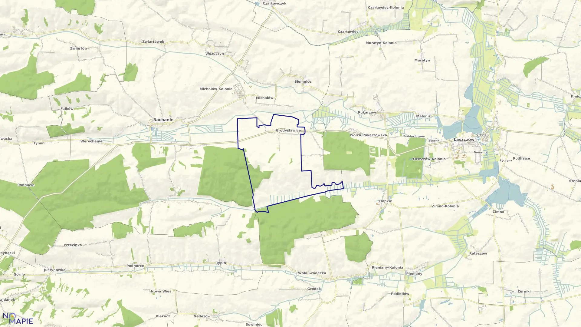 Mapa obrębu Grodysławice w gminie Rachanie