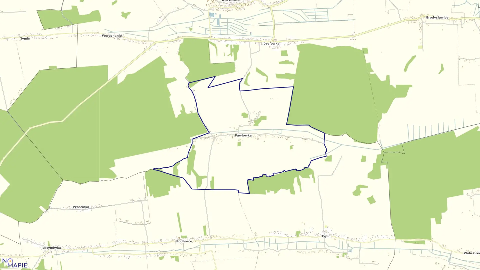 Mapa obrębu Pawłówka w gminie Rachanie