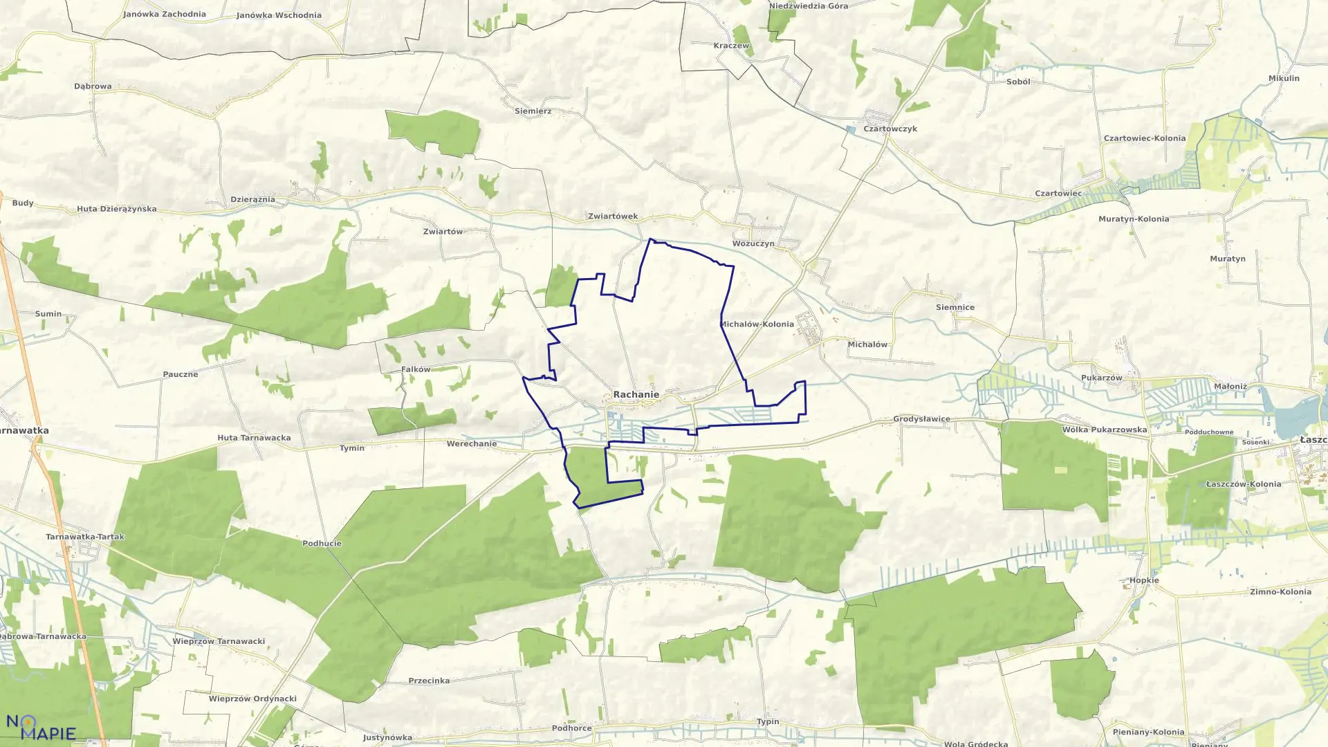 Mapa obrębu Rachanie w gminie Rachanie