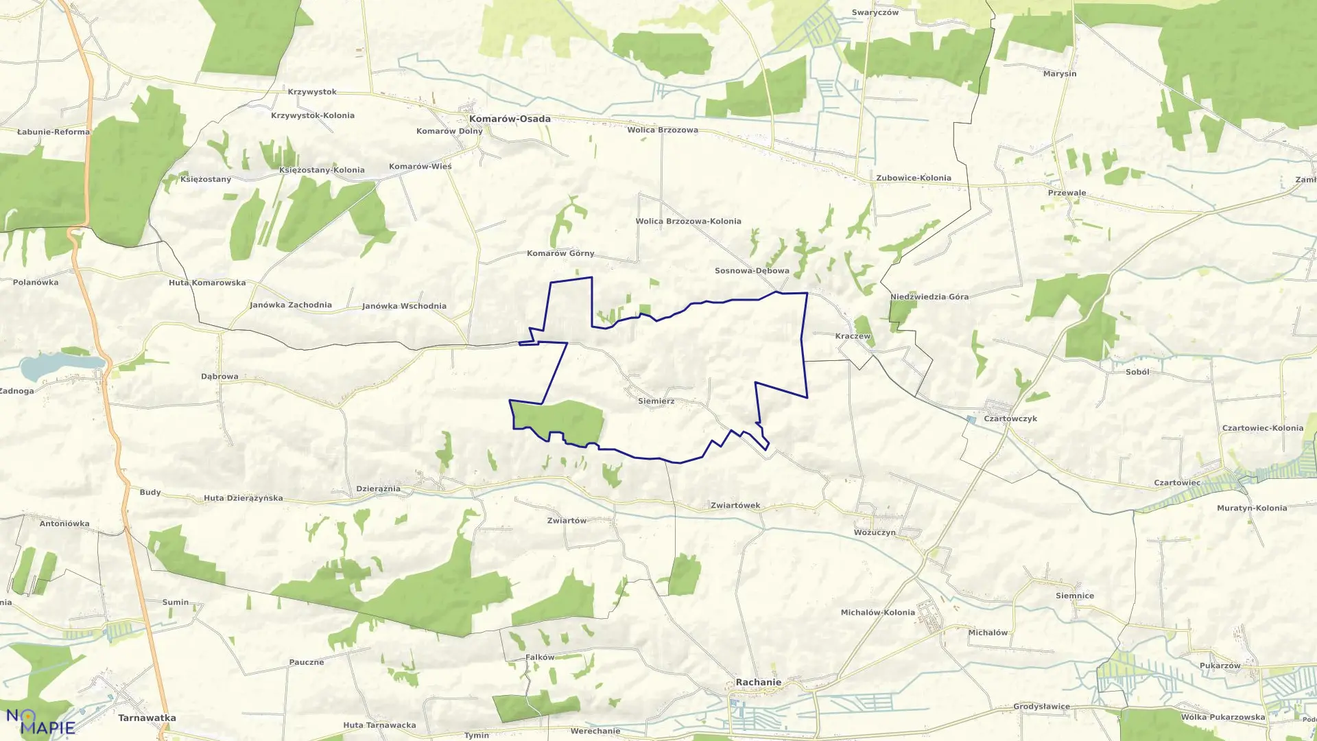 Mapa obrębu Siemierz w gminie Rachanie