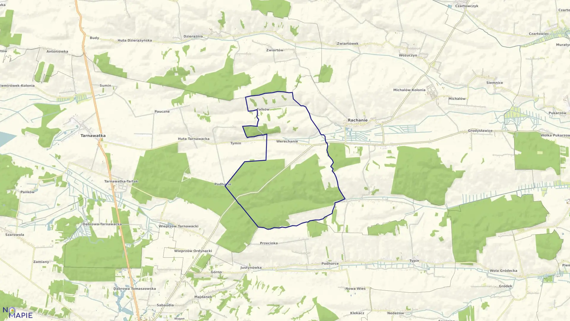 Mapa obrębu Werechanie w gminie Rachanie