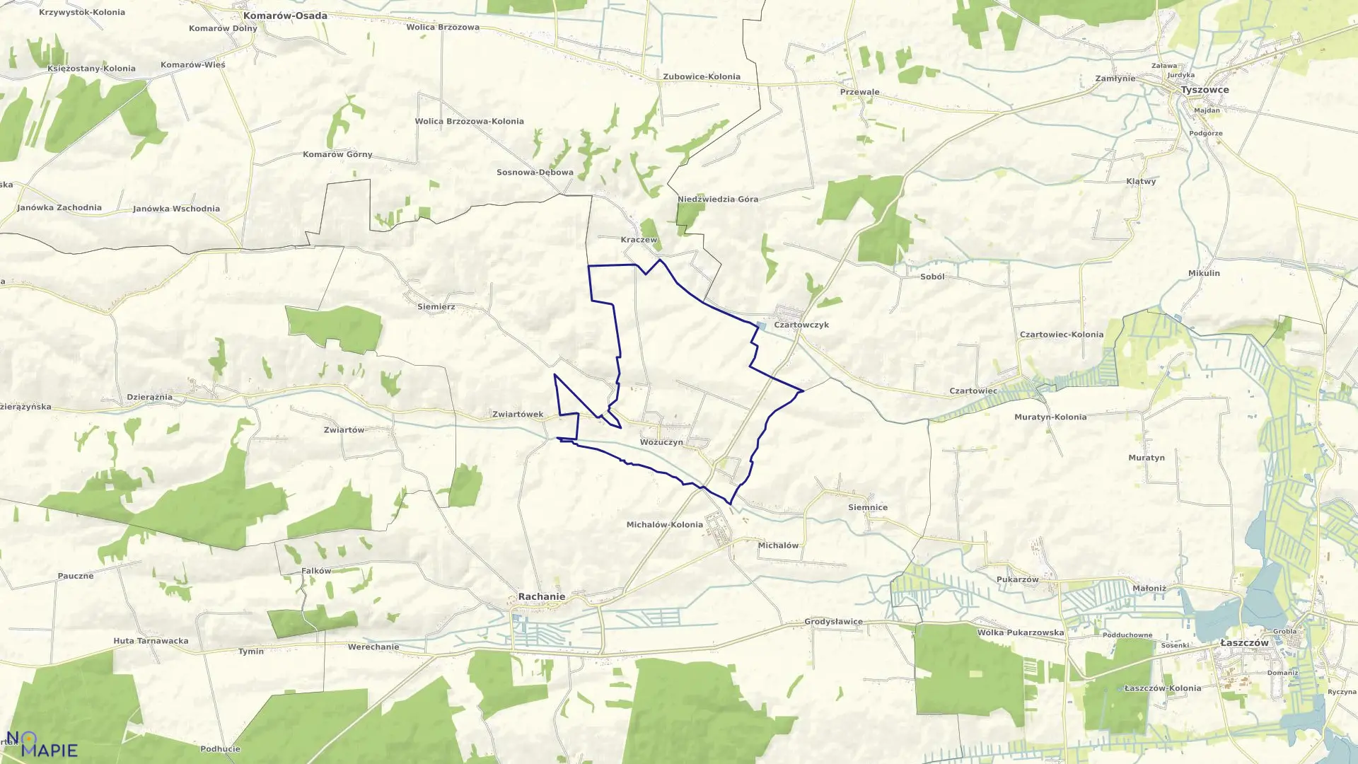 Mapa obrębu Wożuczyn w gminie Rachanie