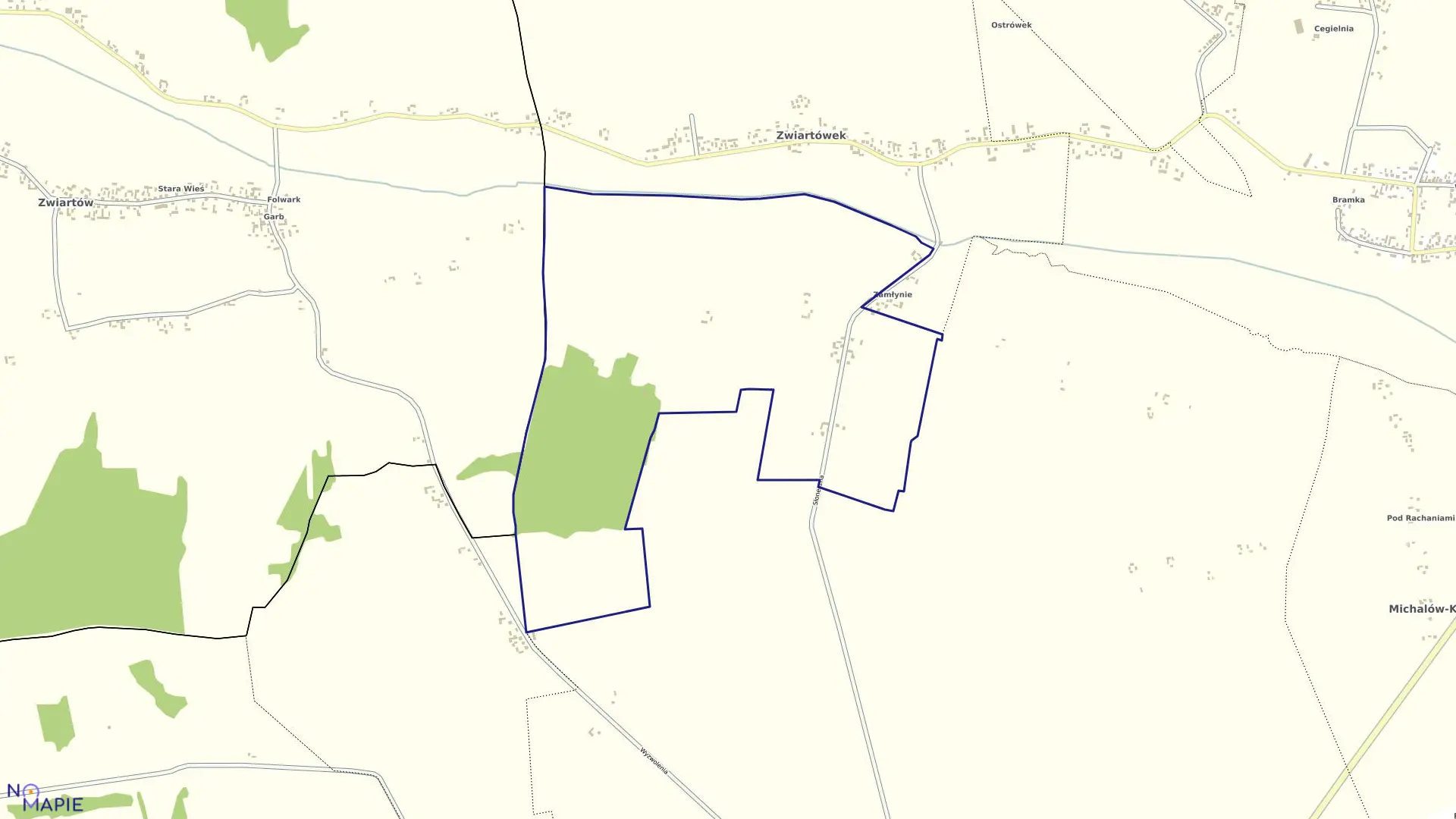 Mapa obrębu Źwiartówek-Kolonia w gminie Rachanie